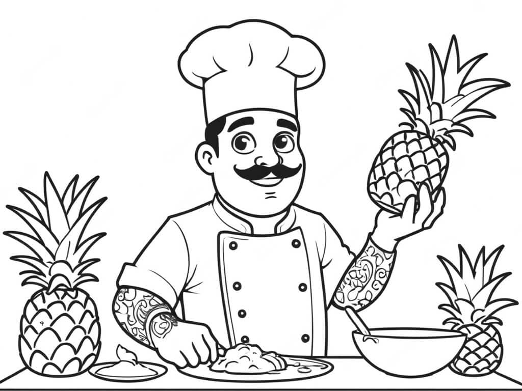 Abacaxi com chapéu de chef para colorir