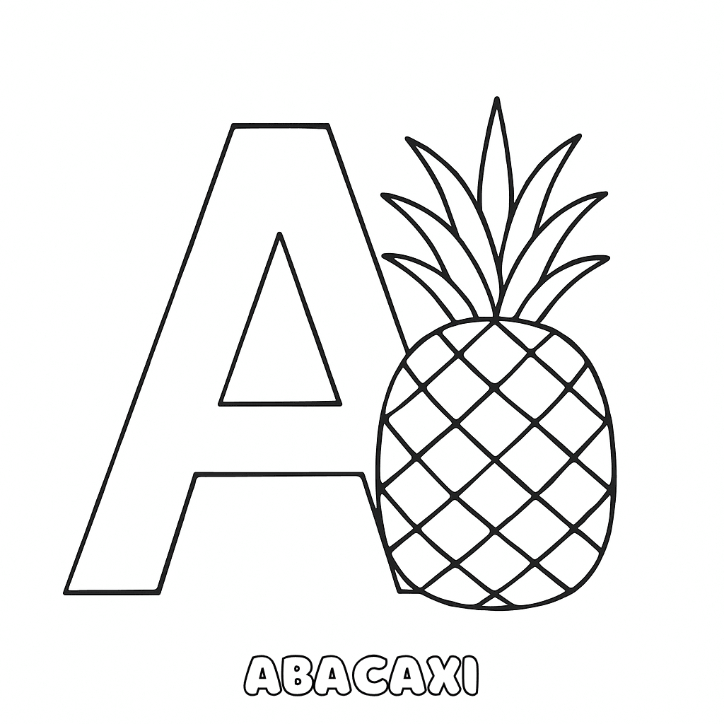 Abacaxi com letra A para colorir