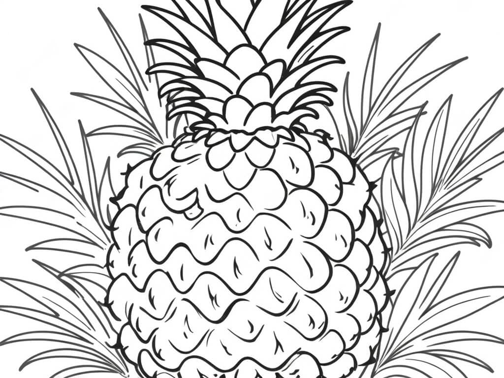 Abacaxi nas folhas para colorir