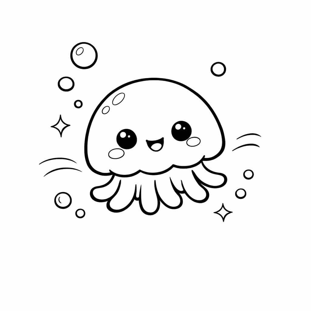 Água-viva bebê flutuando para colorir