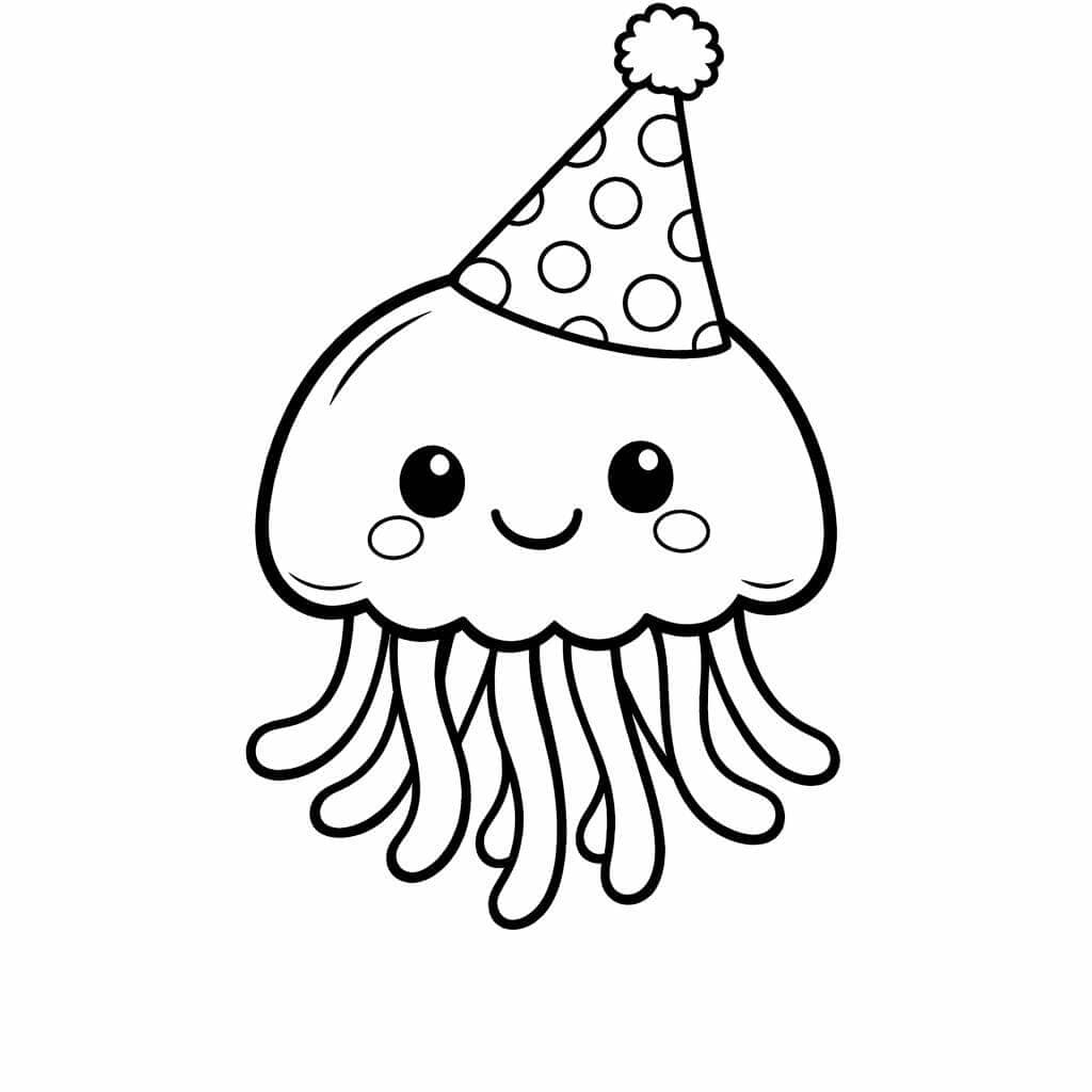 Água-viva com chapéu de festa para colorir
