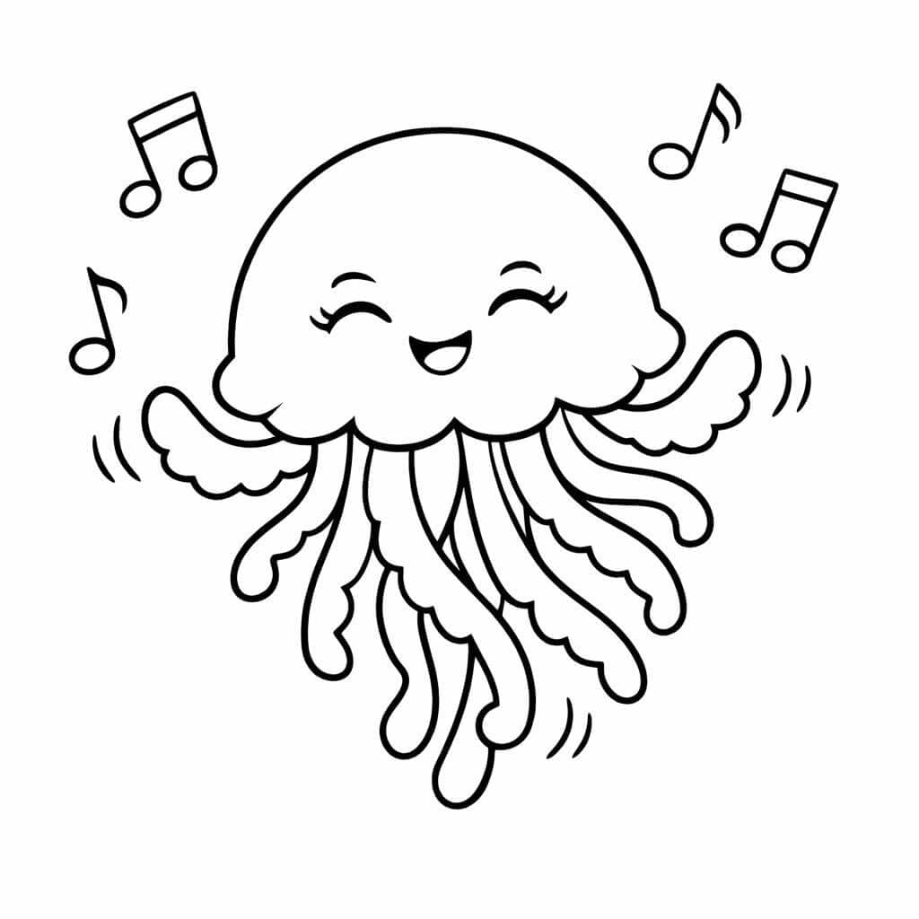 Água-viva dançando com música para colorir