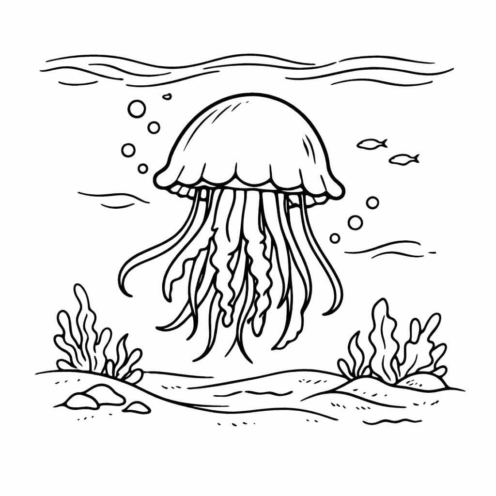 Água-viva flutuando no oceano para colorir