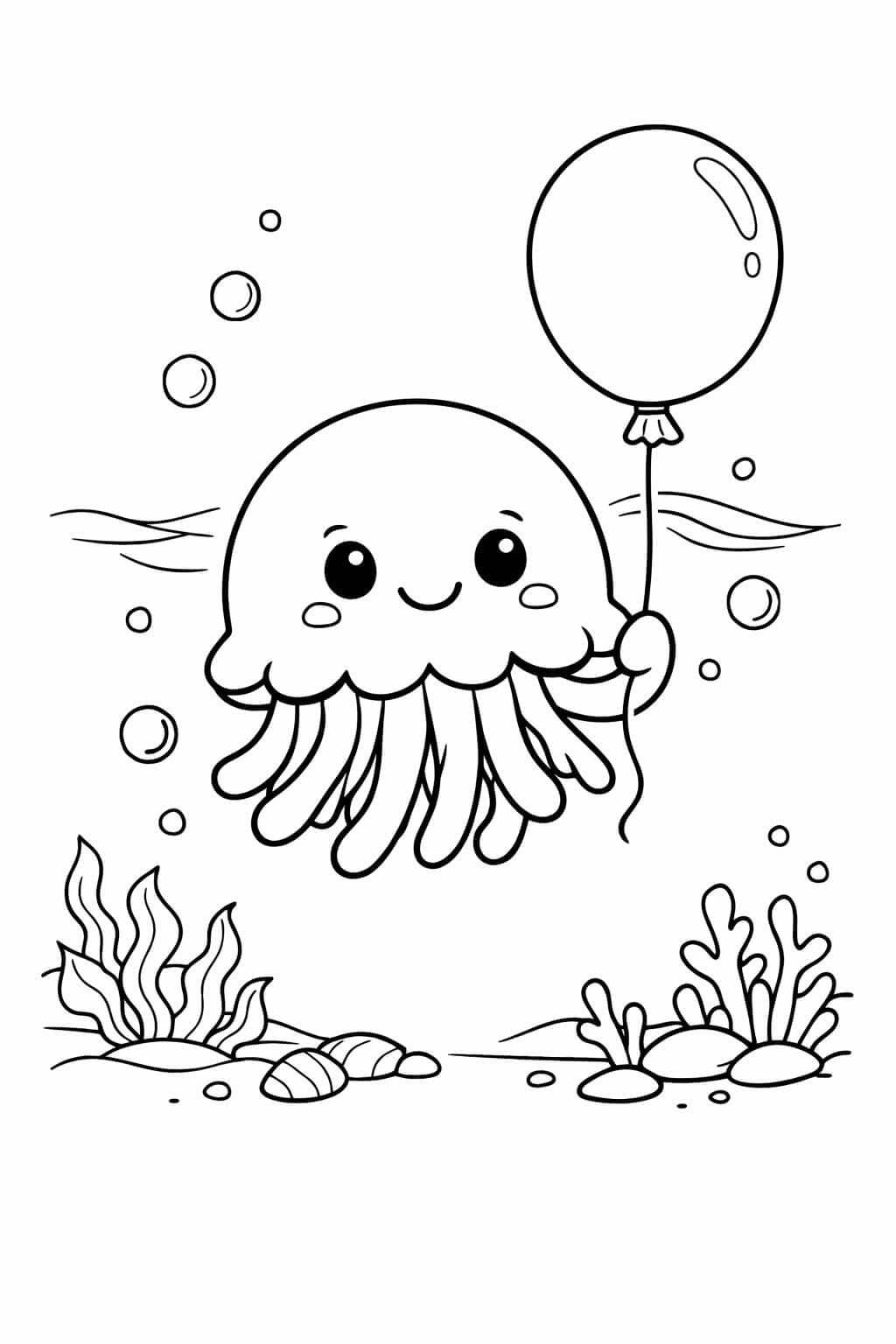 Água-viva segurando balão para colorir