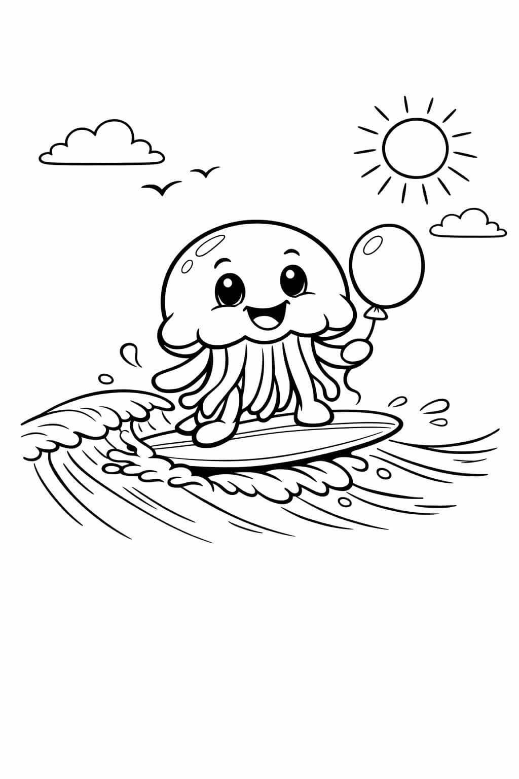 Água-viva surfando para colorir