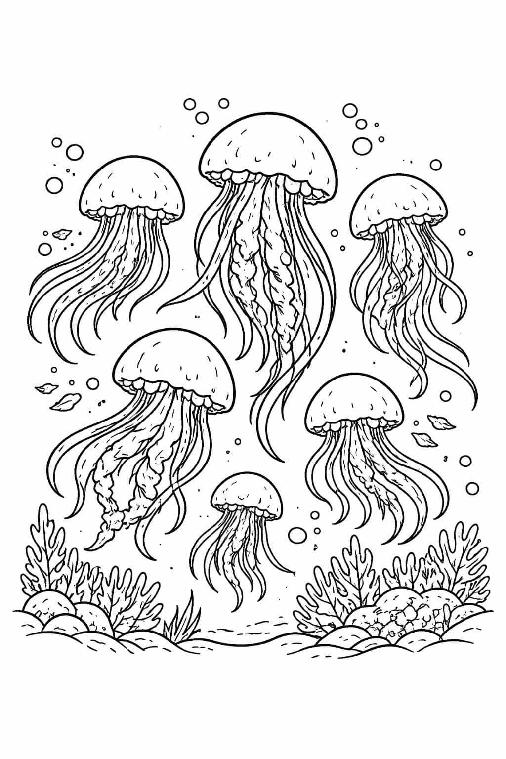 Grupo de águas-vivas para colorir