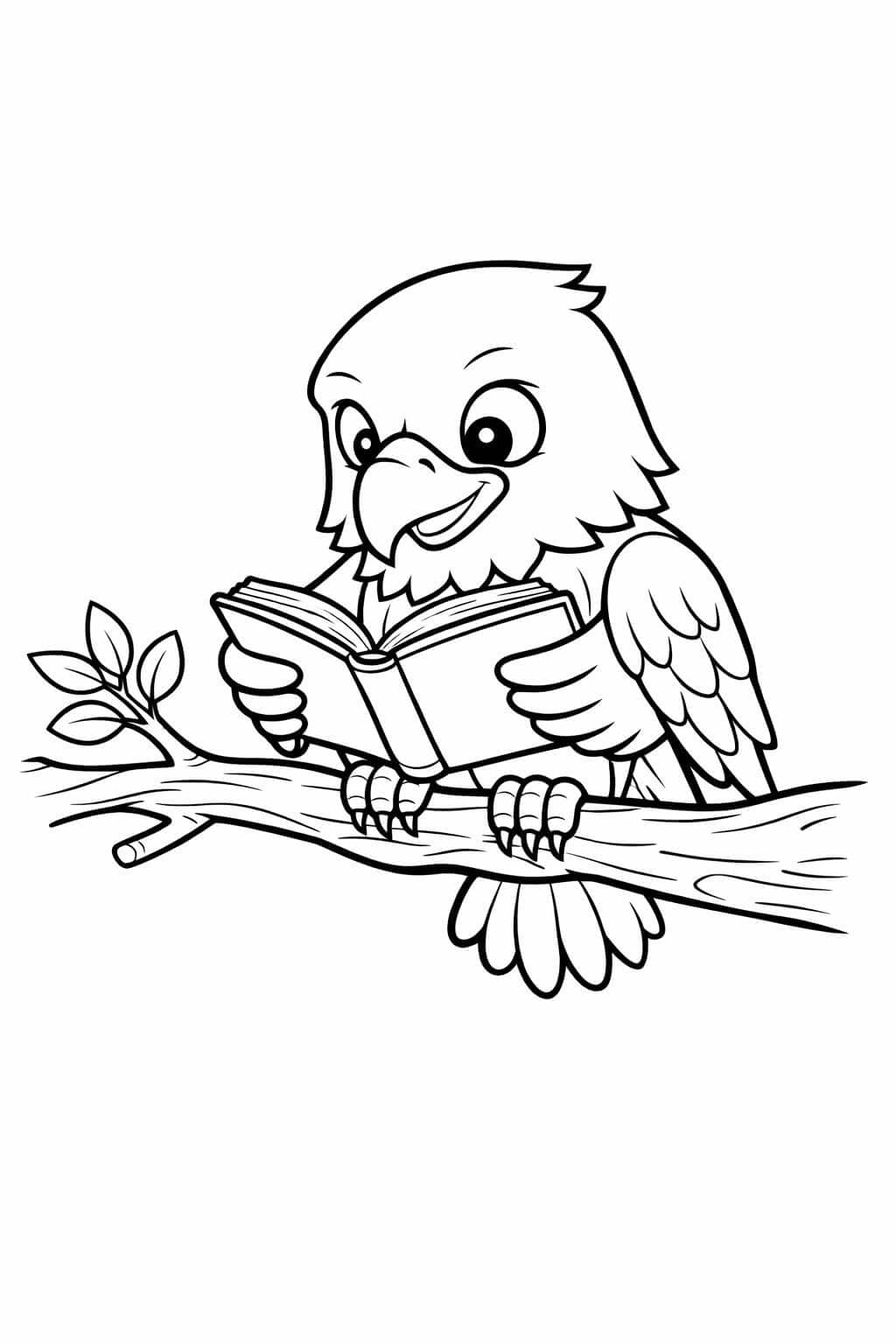 Águia lendo livro para colorir