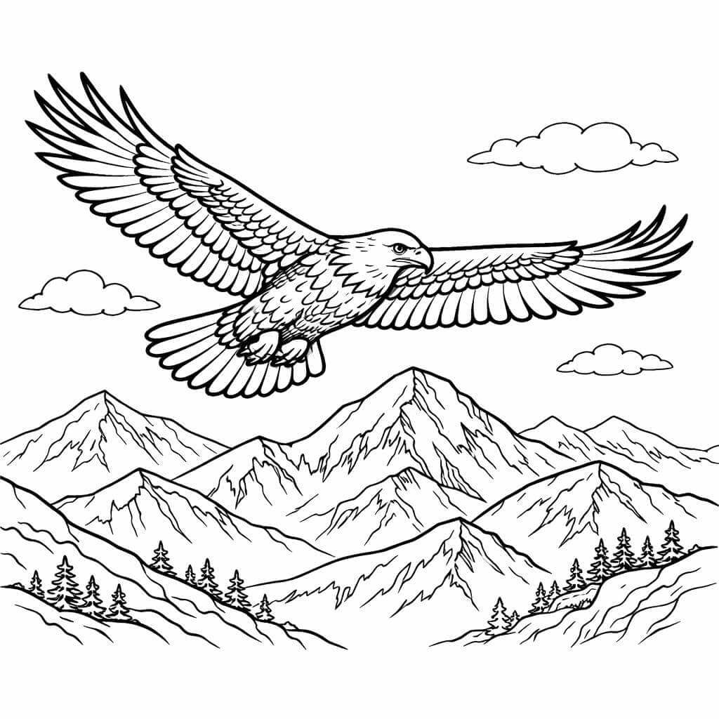 Águia nas montanhas nevadas para colorir
