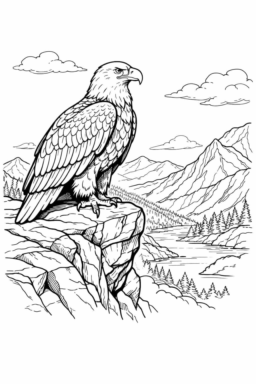 Águia no penhasco da montanha para colorir