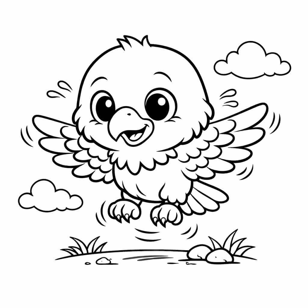 Filhote de águia aprendendo a voar para colorir