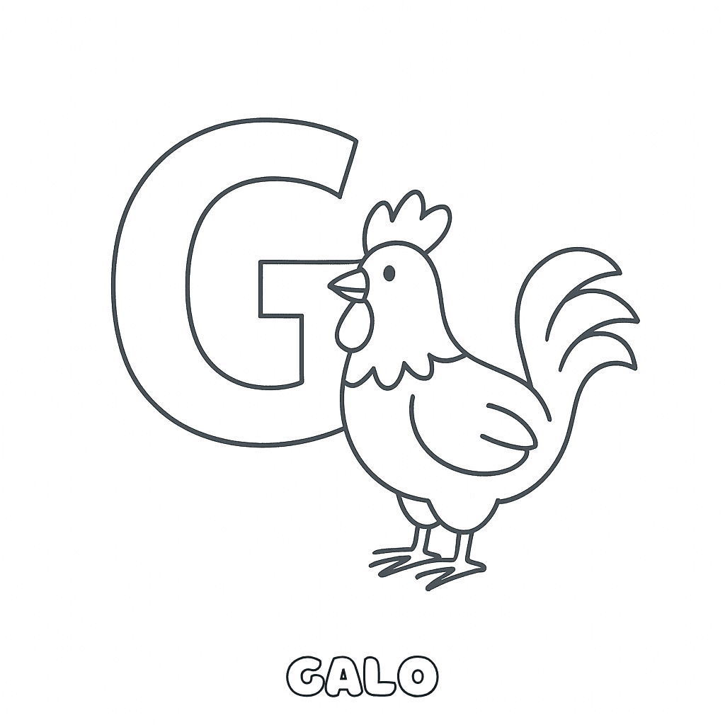 Letra G de Galo para colorir