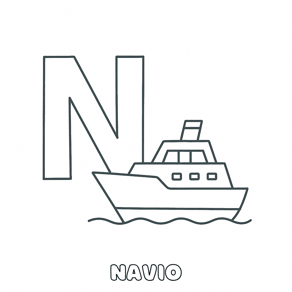 Letra N de Navio para colorir