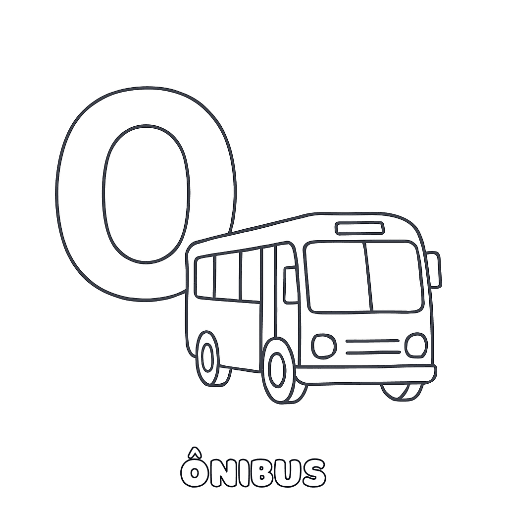 Letra O de Ônibus para colorir