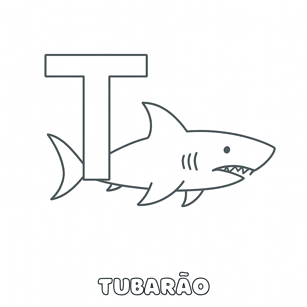 Letra T de Tubarão para colorir