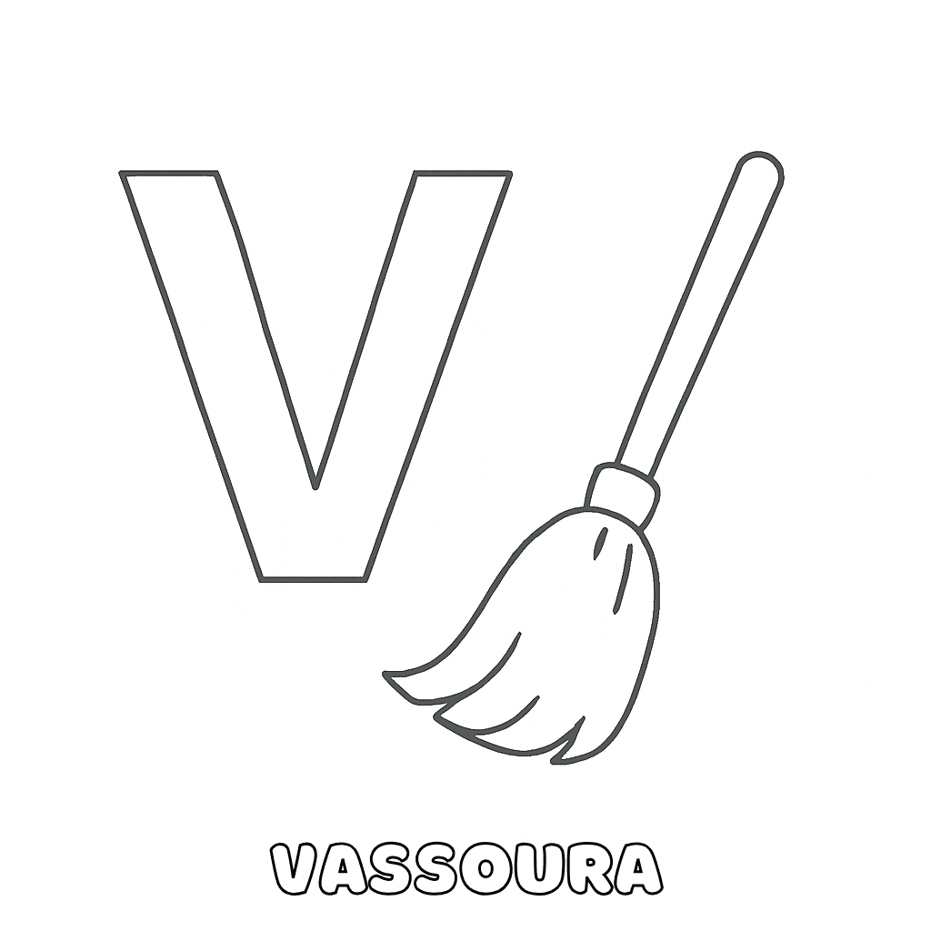 Letra V de Vassoura para colorir