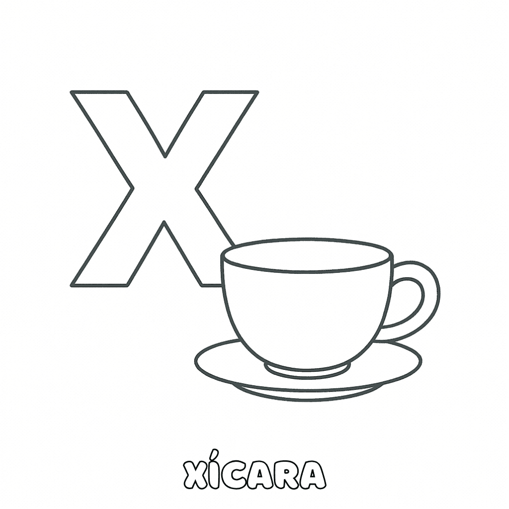 Letra X de Xícara para colorir