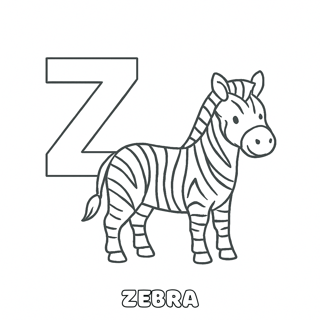 Letra Z de Zebra para colorir