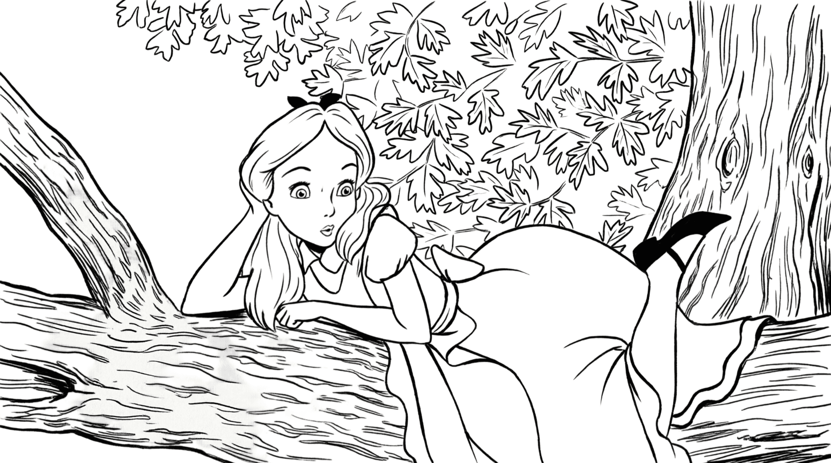 Alice na árvore para colorir