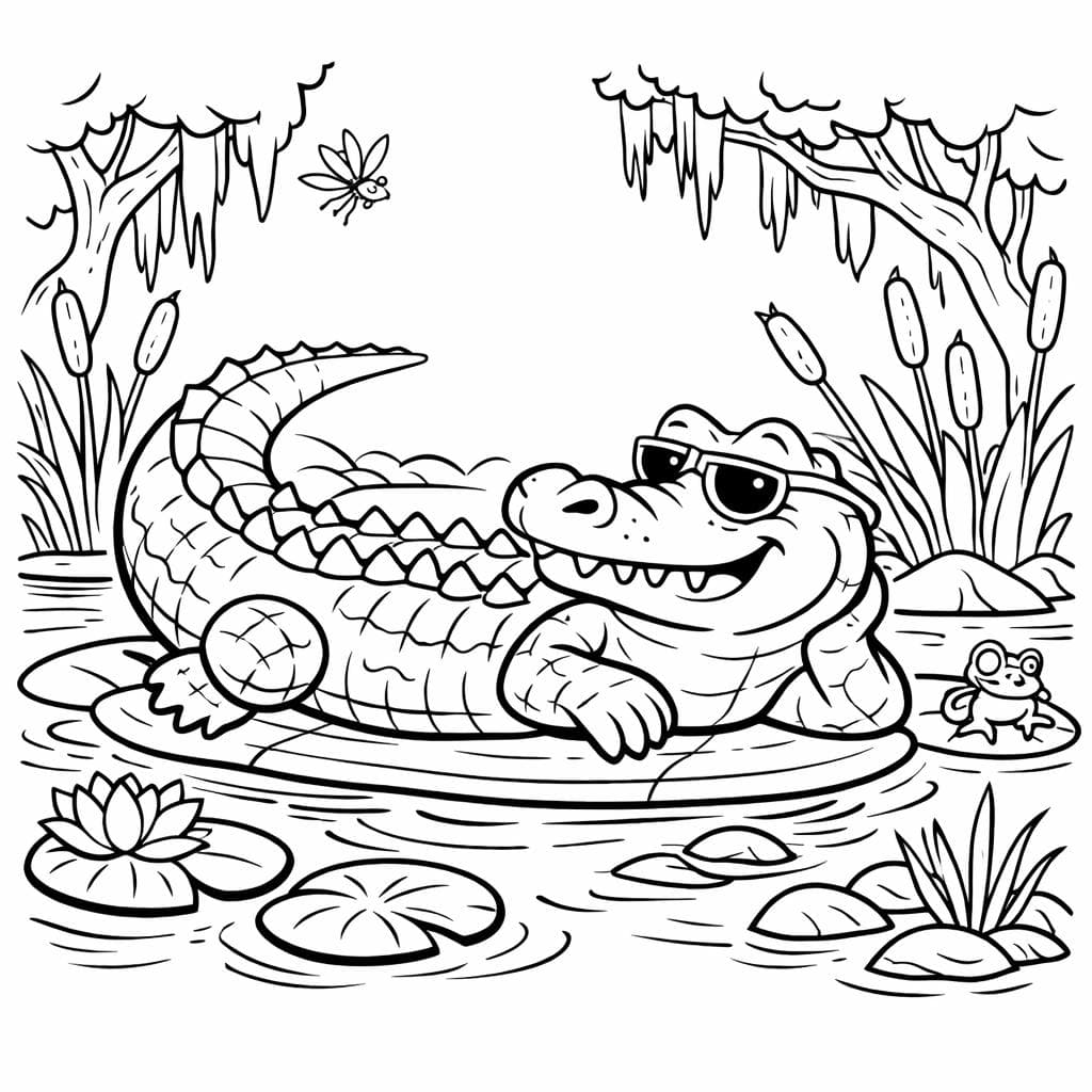 Crocodilo no pantano para colorir