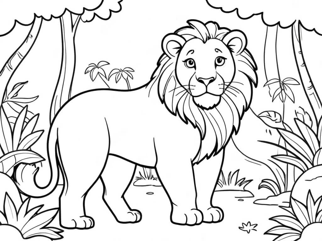 Leao na selva para colorir