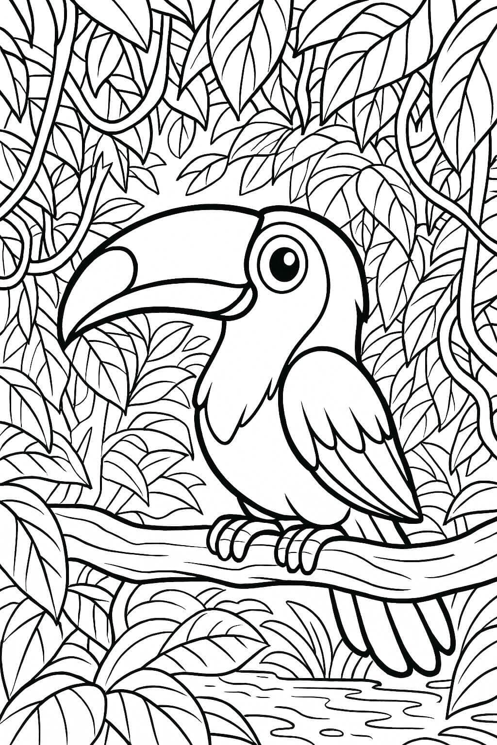 Tucano na selva para colorir