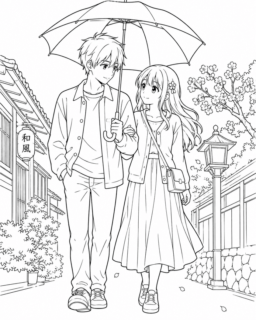 Casal anime para colorir