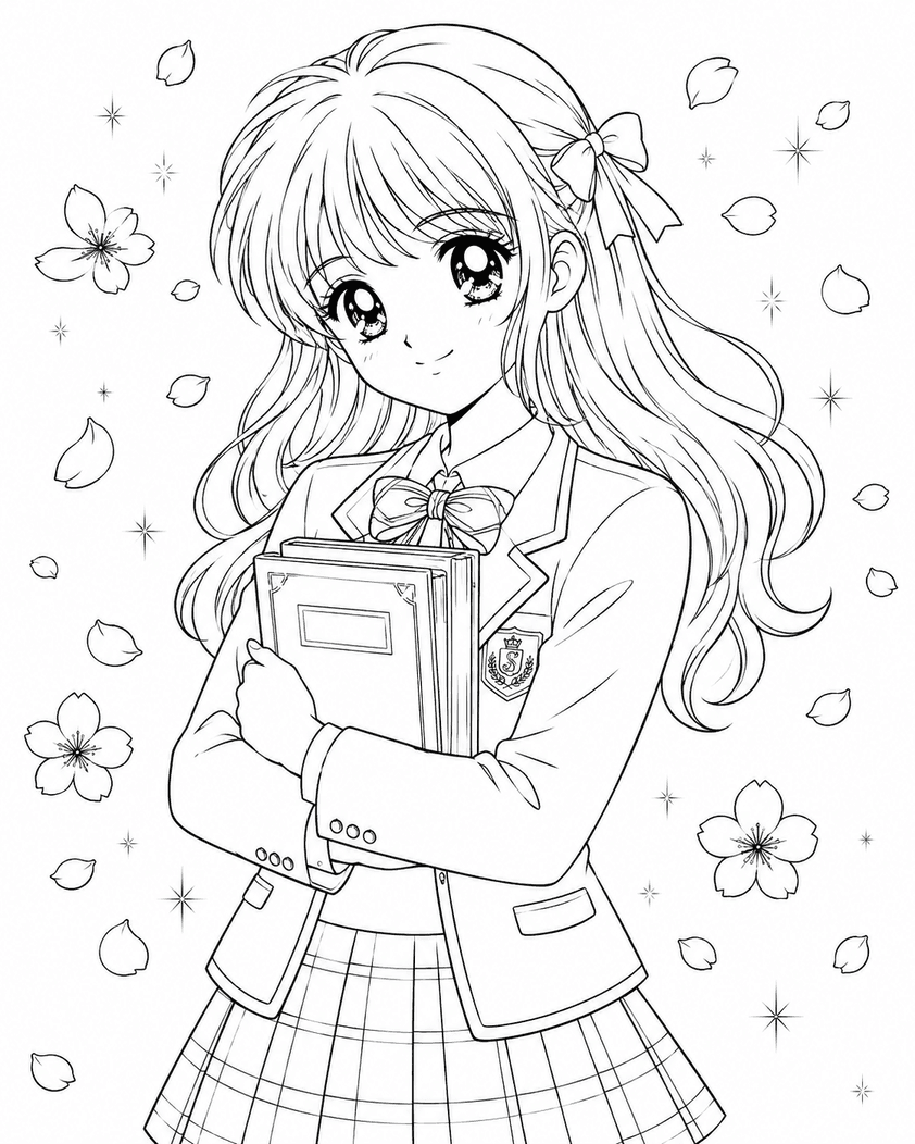 Menina anime shoujo para colorir