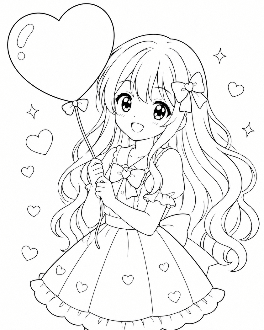 Menina fofa kawaii anime para colorir