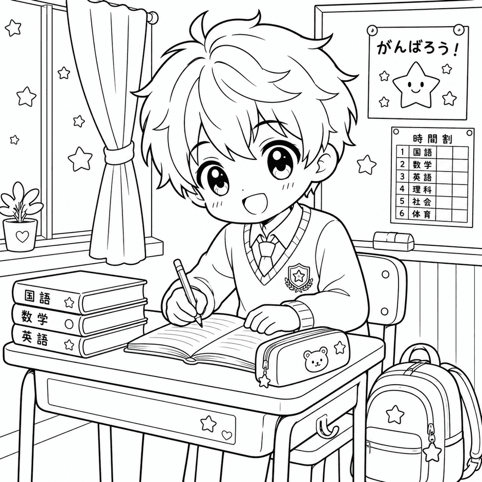 Menino kawaii anime para colorir