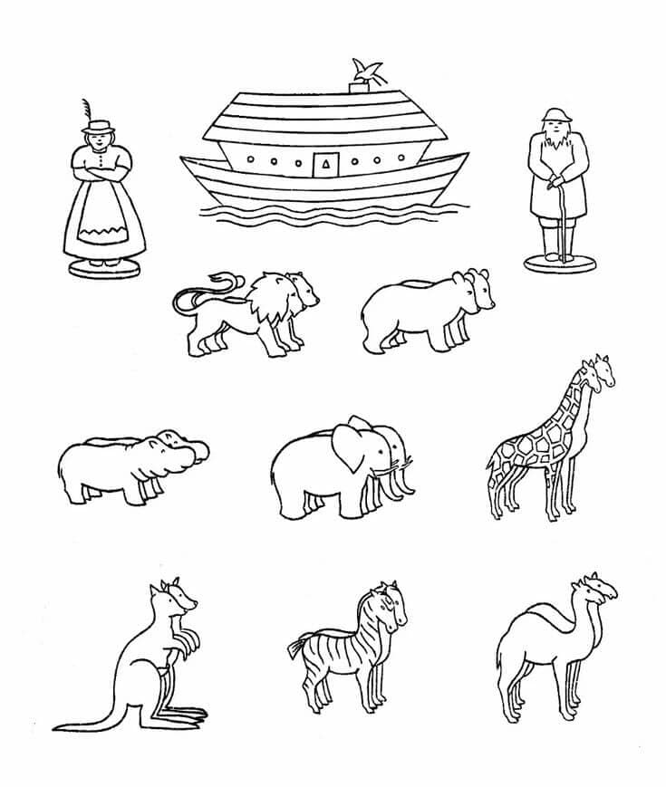 Animais e a Arca de Noé para colorir