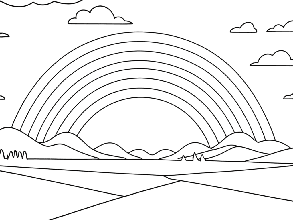 Arco-íris entre nuvens para colorir