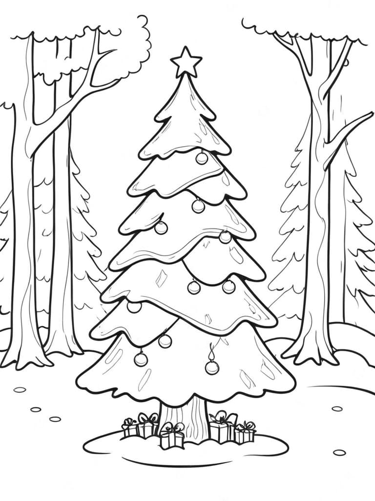 Árvore de Natal na floresta para colorir