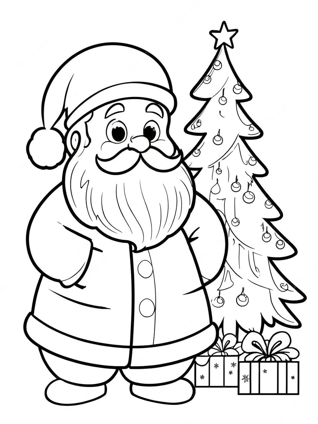 Árvore de Natal com Papai Noel para colorir