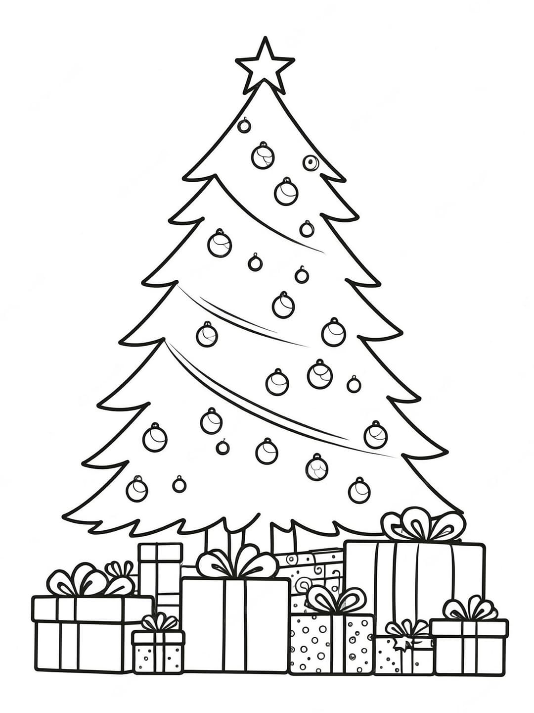 Árvore de Natal com presentes para colorir