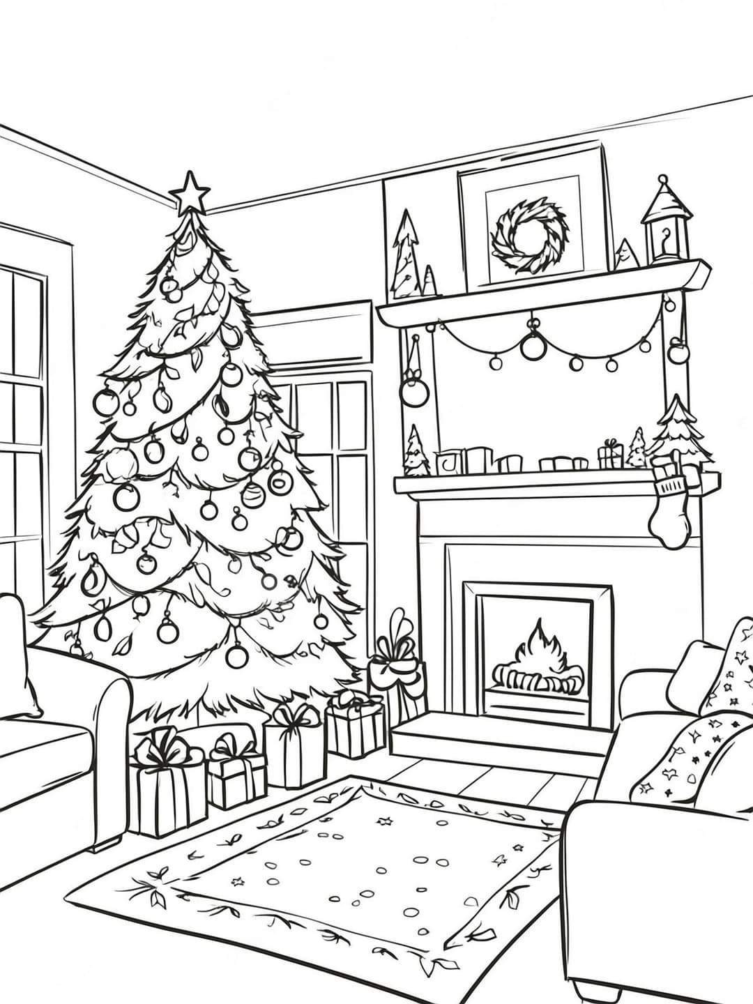 Árvore de Natal decorada para colorir