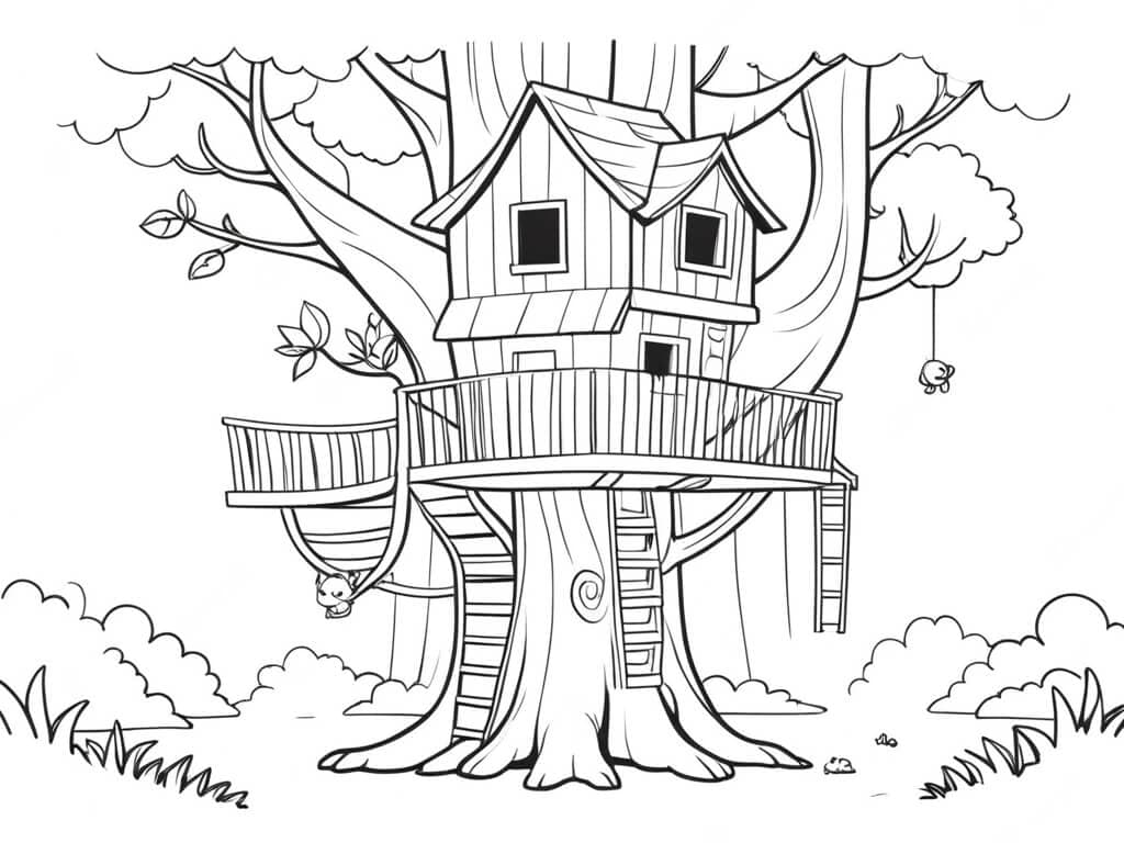 Casa na árvore maluca para colorir