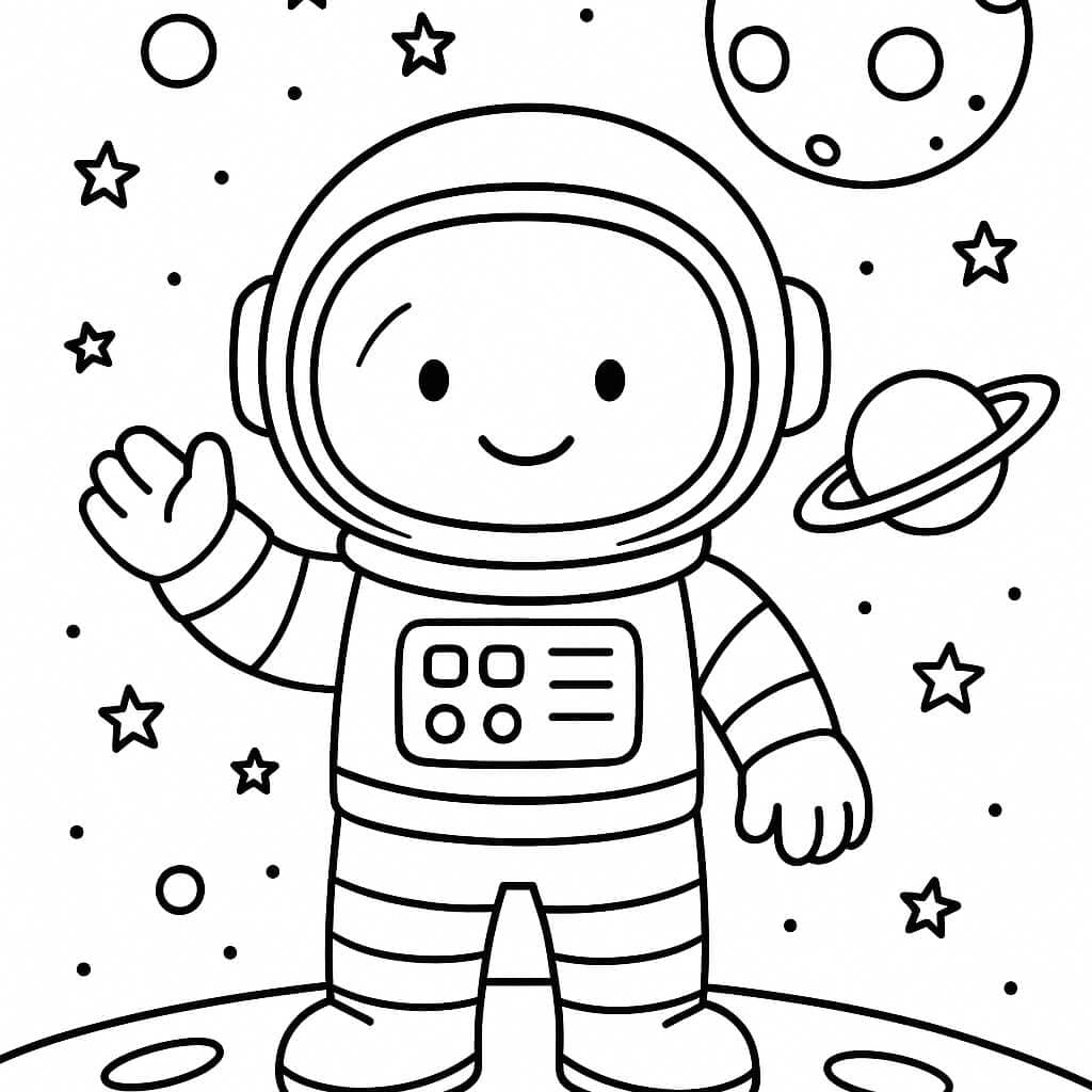 Astronauta acenando para colorir