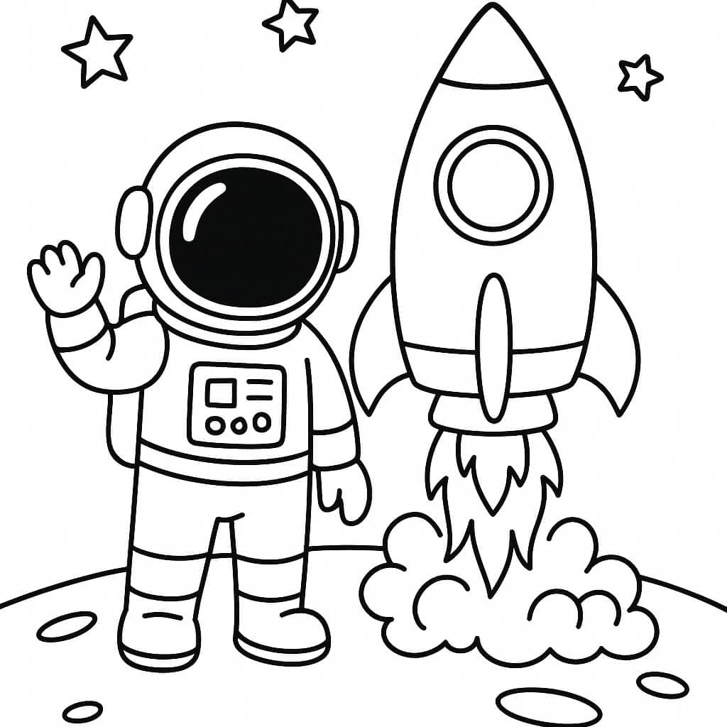 Astronauta e foguete para colorir
