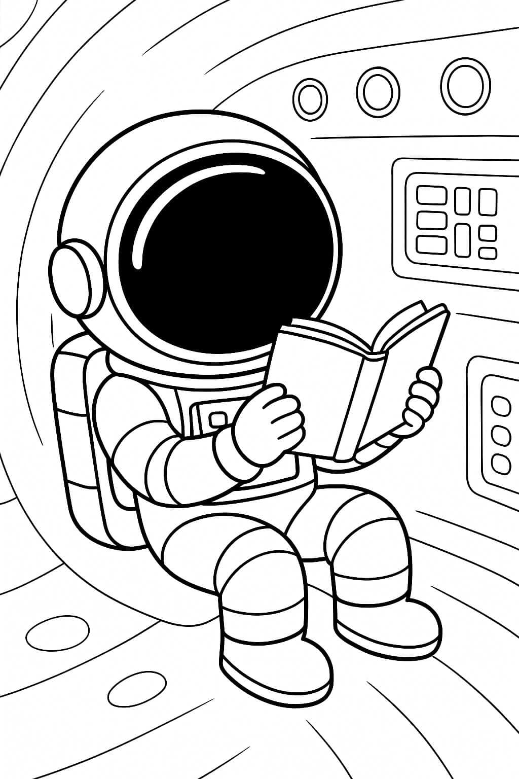 Astronauta lendo livro para colorir