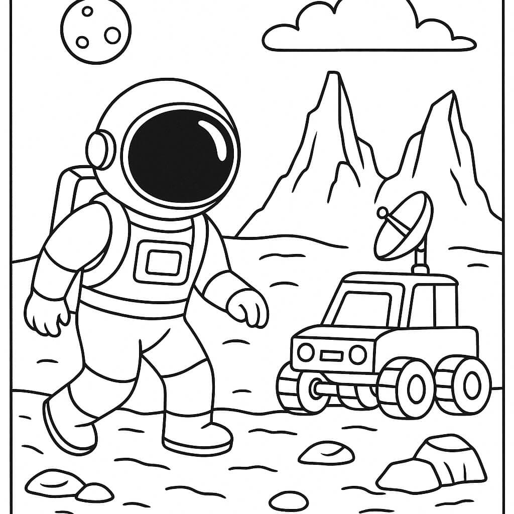 Astronauta em Marte com rover para colorir