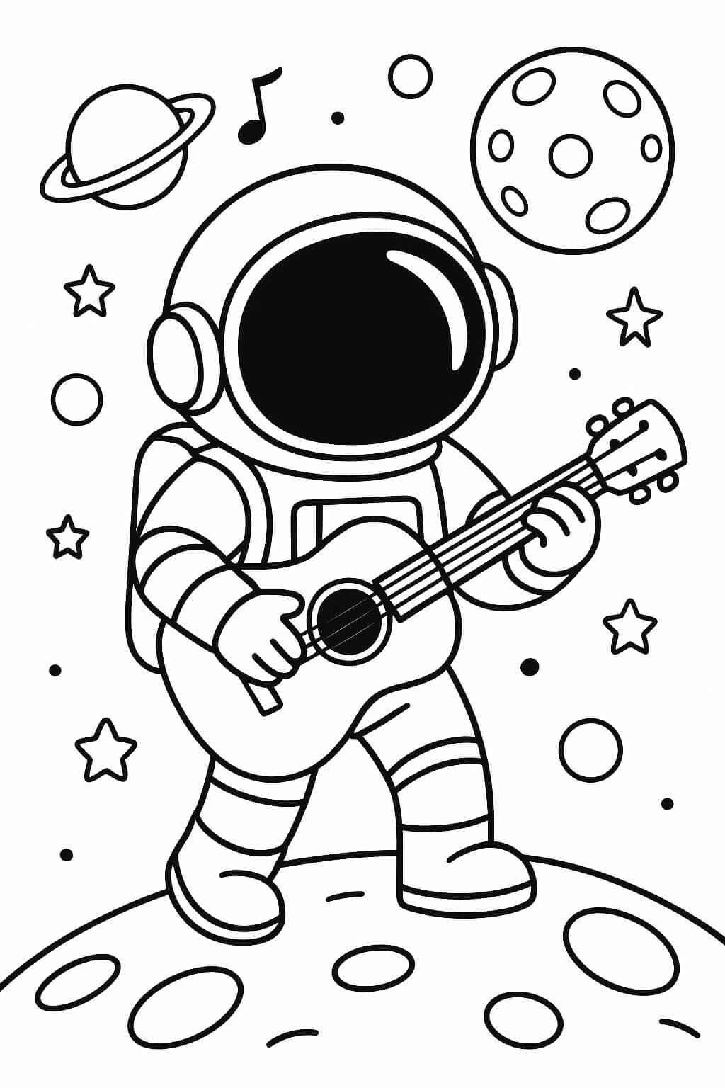 Astronauta tocando guitarra para colorir