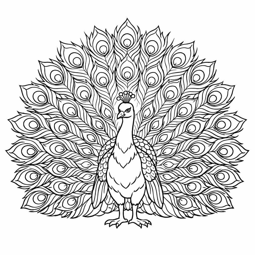 Pavao com cauda aberta para colorir