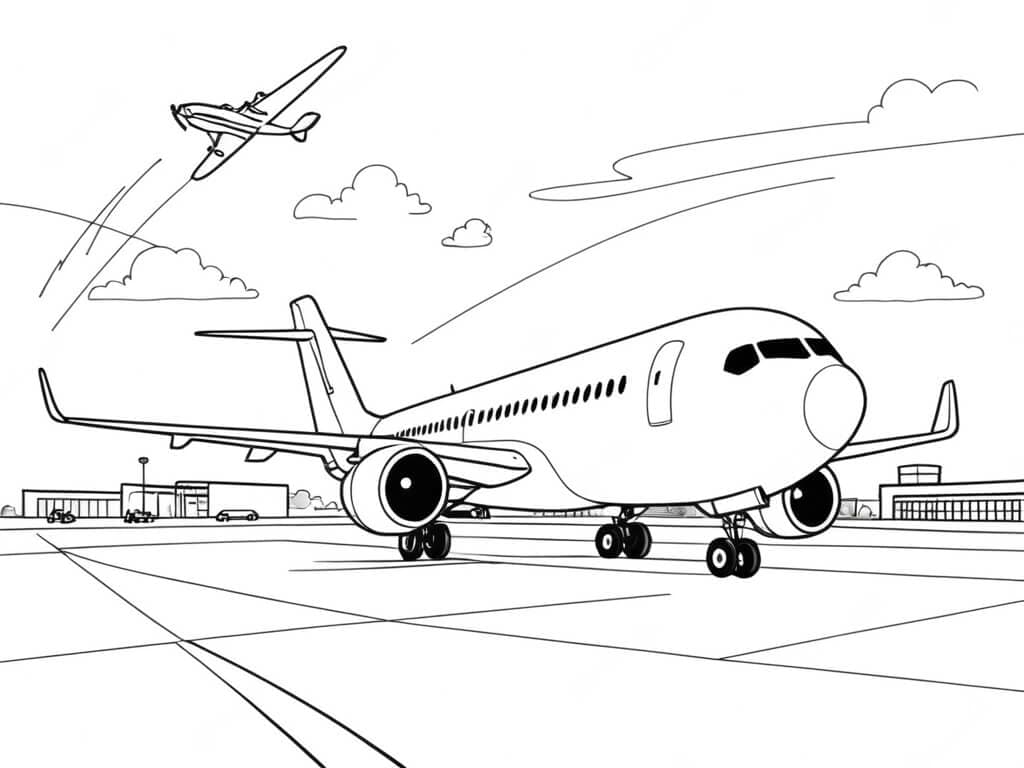 Avião no aeroporto para colorir