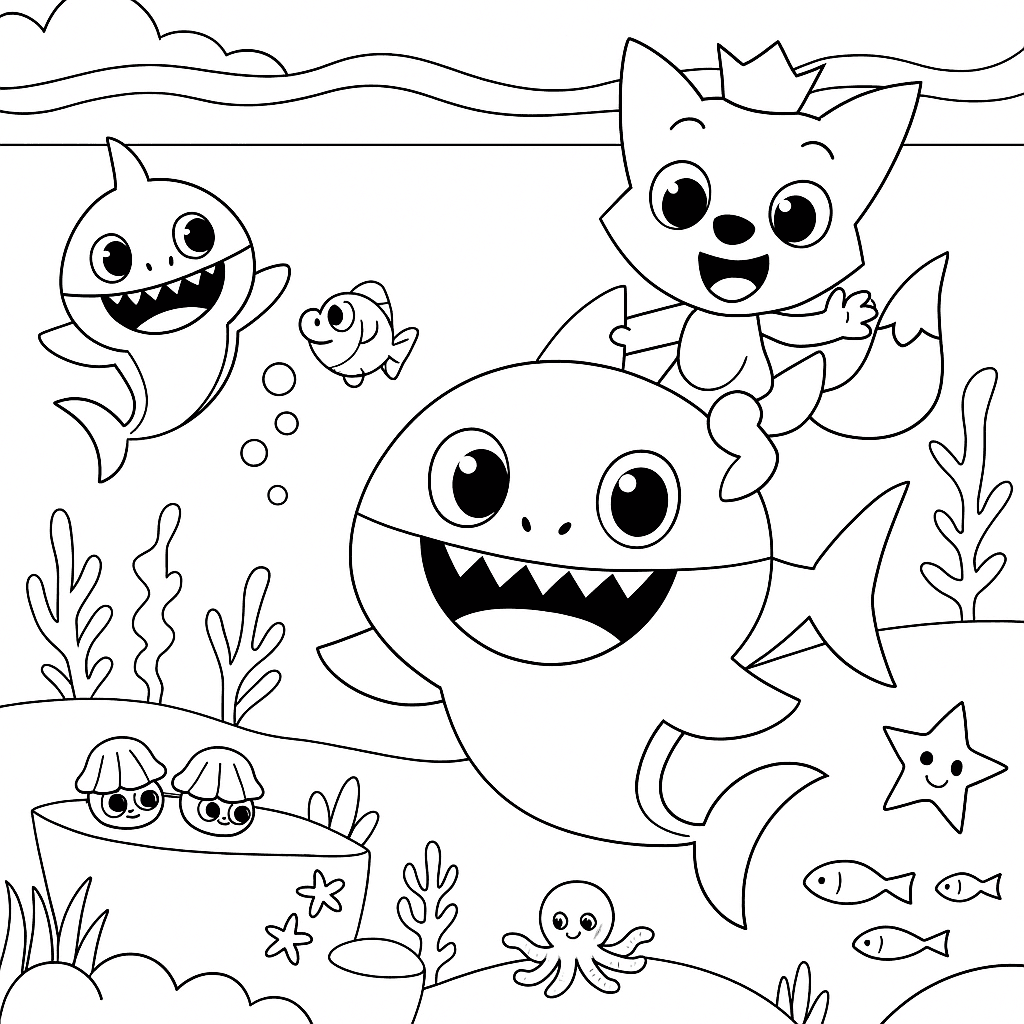 Amigos do Baby Shark para colorir