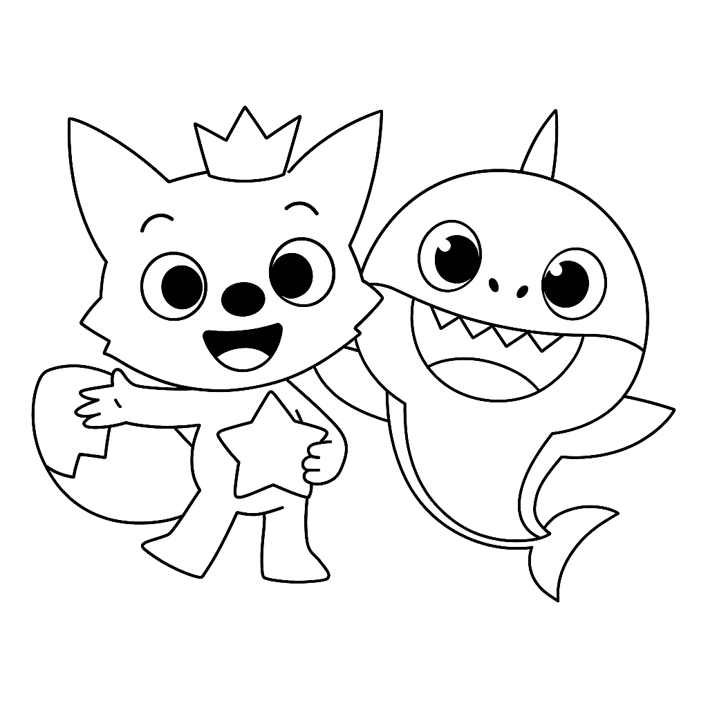 Bebê tubarão e seu amigo para colorir