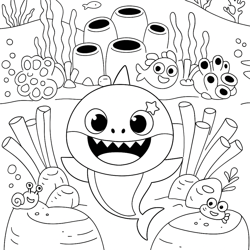 Bebê tubarão no mar para colorir