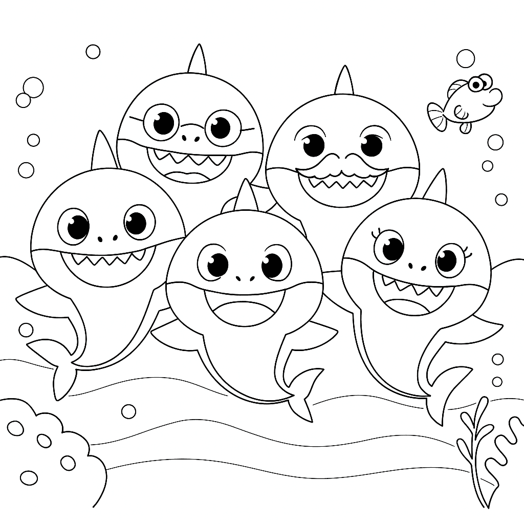 Família tubarão Baby Shark para colorir