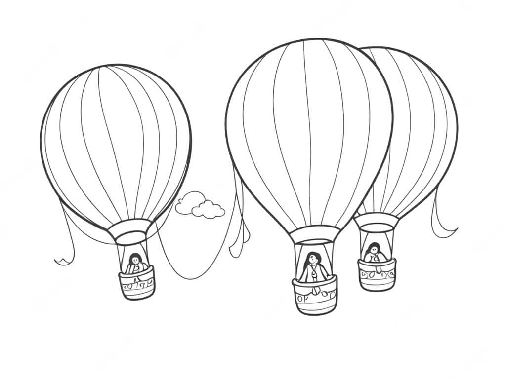 Balão voando com pessoas para colorir