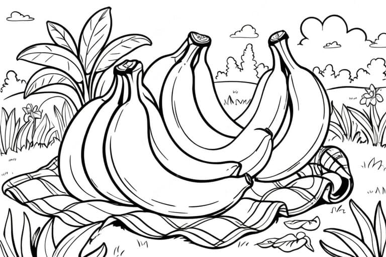 Bananas no picnic no jardim para colorir