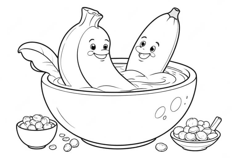 Bananas tomando banho no cereal para colorir